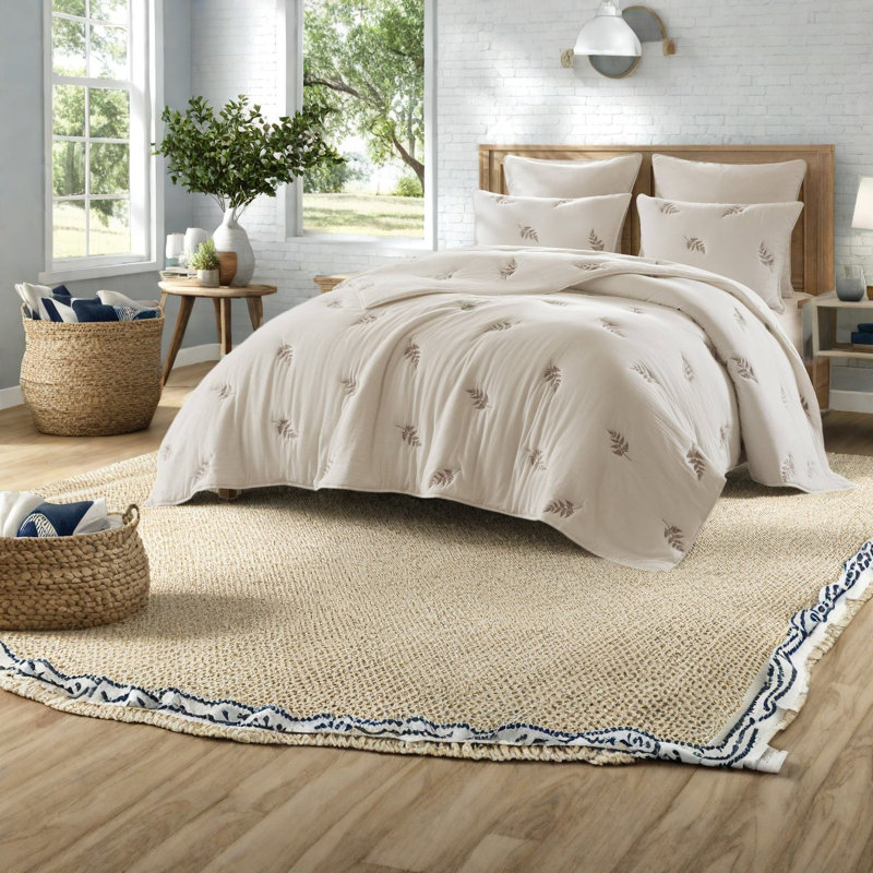 Ensemble de literie pour lit double / grand en coton 3 pièces de qualité supérieure, courtepointe moderne gris-blanc