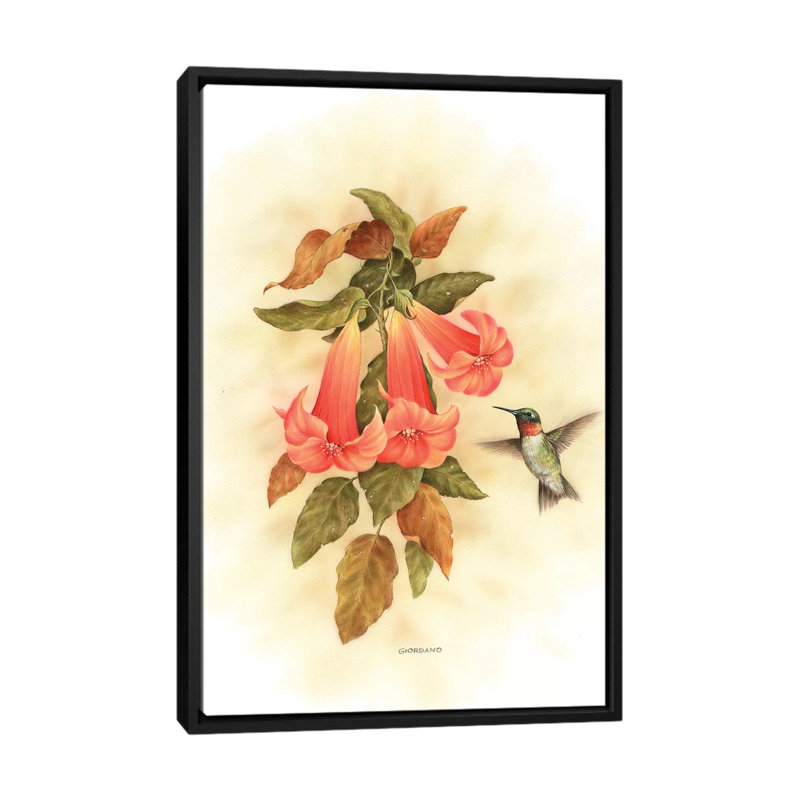 Hummingbird Delight - impression d'art graphique, Toile avec cadre noir, Aucun mat, H 40 po x l 26 po x P 1,5 po