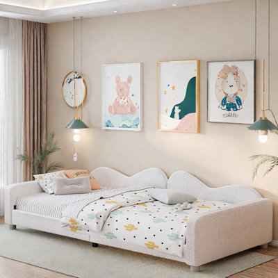 Upholstered Elegant Daybed With Cloud-shaped Backrest And Two Armrests