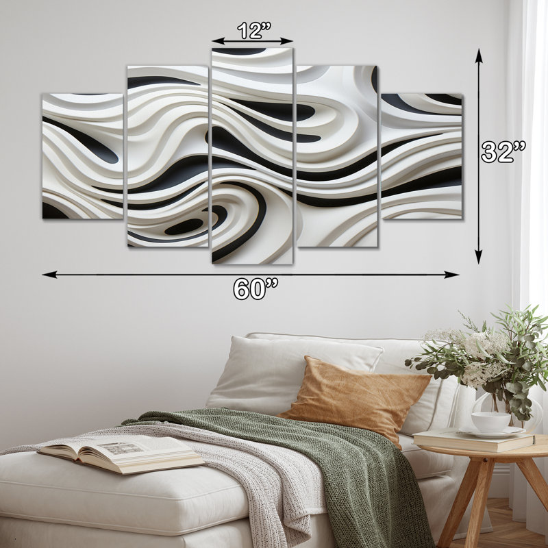 Noir et blanc Opt Art Symphonie optique I - art mural moderne sur toile - 5 panneaux