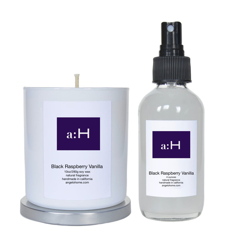 A: H bougie noire parfumée à la framboise et au verre avec support en verre