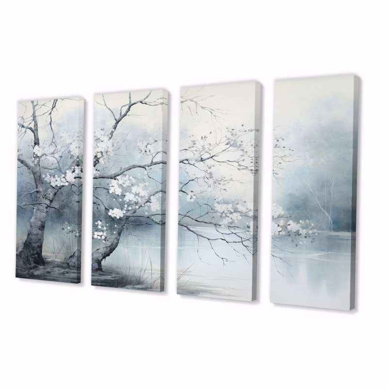 Arbre blanc gris sur fond blanc, 4 pièces