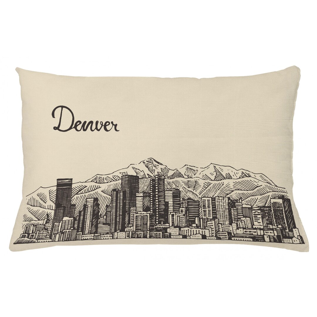 Kissenbezug, Denver City Skyline Sketch, Colorado, Beige Dunkelbraun