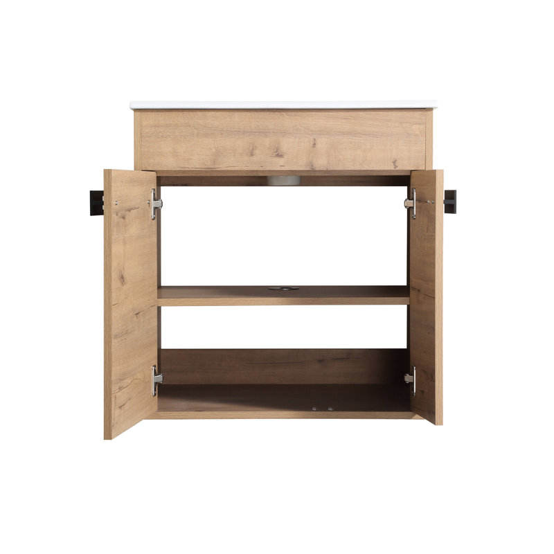 24" Bathroom Storage Vanity With Adjustable Shelf And Quiet Closing Feature In Freestanding Style Imitative Oak Color