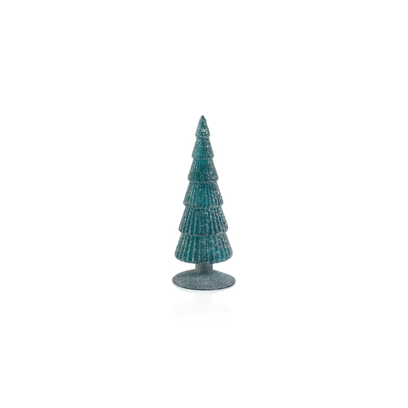 Amaryllis Glass Tree on Glitter Base, 9.5" H x 3.5" W x 3.5" D, Blue/Silver