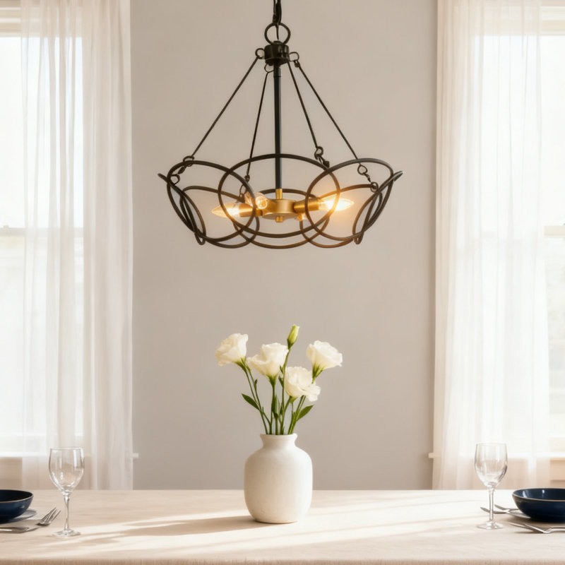 Luminaire suspendu tambour noir moderne à 4 lumières Phifer