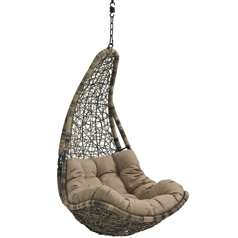 Black Mocha Wicker Rattan Outdoor Hanging Swing Chair with Stand