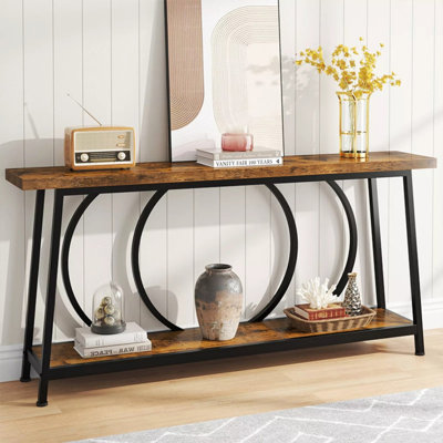 Brown Black Solid Wood Iron Rectangular Console Table