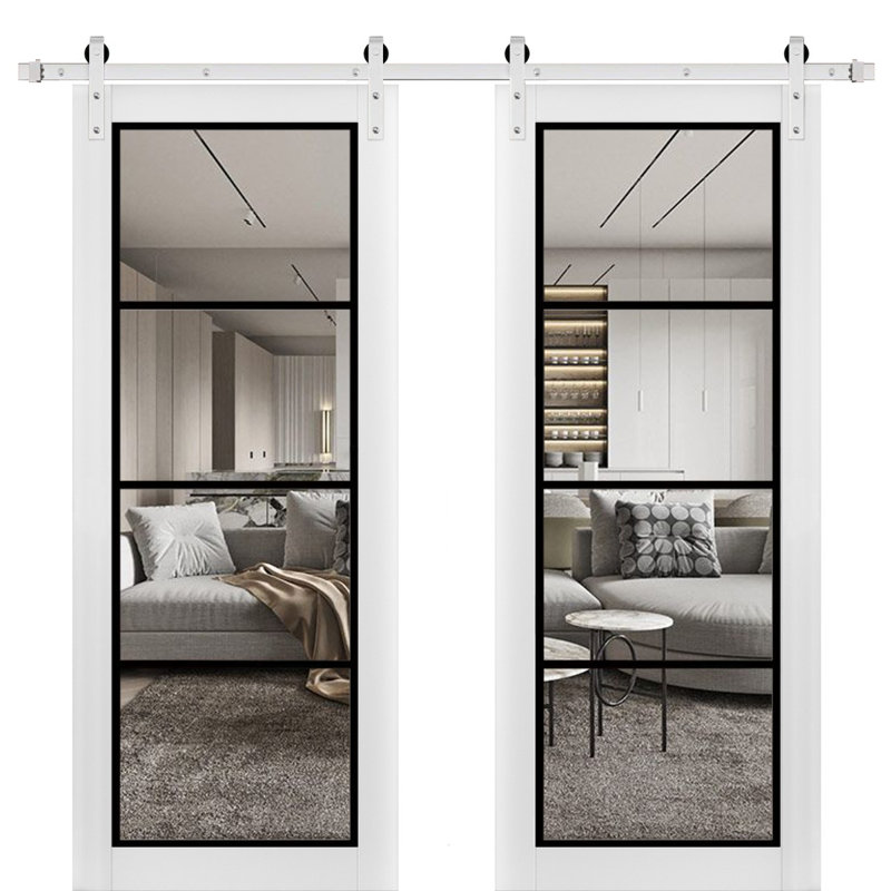 Porte de grange en bois manufacturé massif 2466 2466, Soie blanche / chrome, 60 po x 80 po