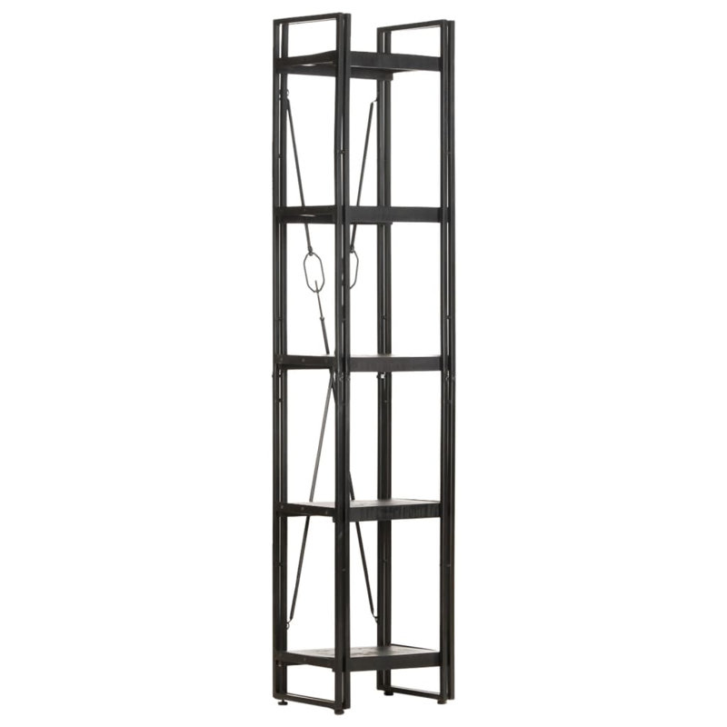 Bookcase Solid Mango Wood, (5 Shelves) 70.9" H x 15.7" W x 11.8" D, Dark Black