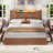 Farmhouse Bed Frame With Double Barn Door Storage Headboard Rustic Wooden Bed With 4 Drawers And Led Lights-903829569-872448972