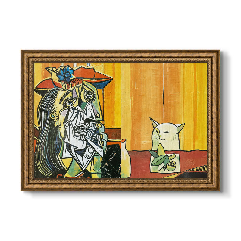 Femme criant devant un chat (parodie de Picasso), v. 2019-Internet Artist (Inconnu) -Toile encadrée personnalisée