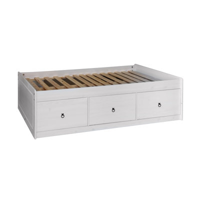 Buckwalter Single Cabin Bed With 3 Built in Drawers, White Wax Finish