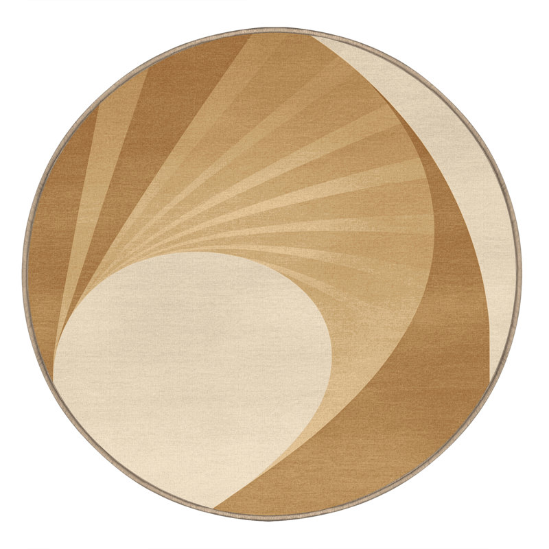 Machine Washable Parkchester Art Deco Arc Rug in Beige – Beige Binding, 7' Round