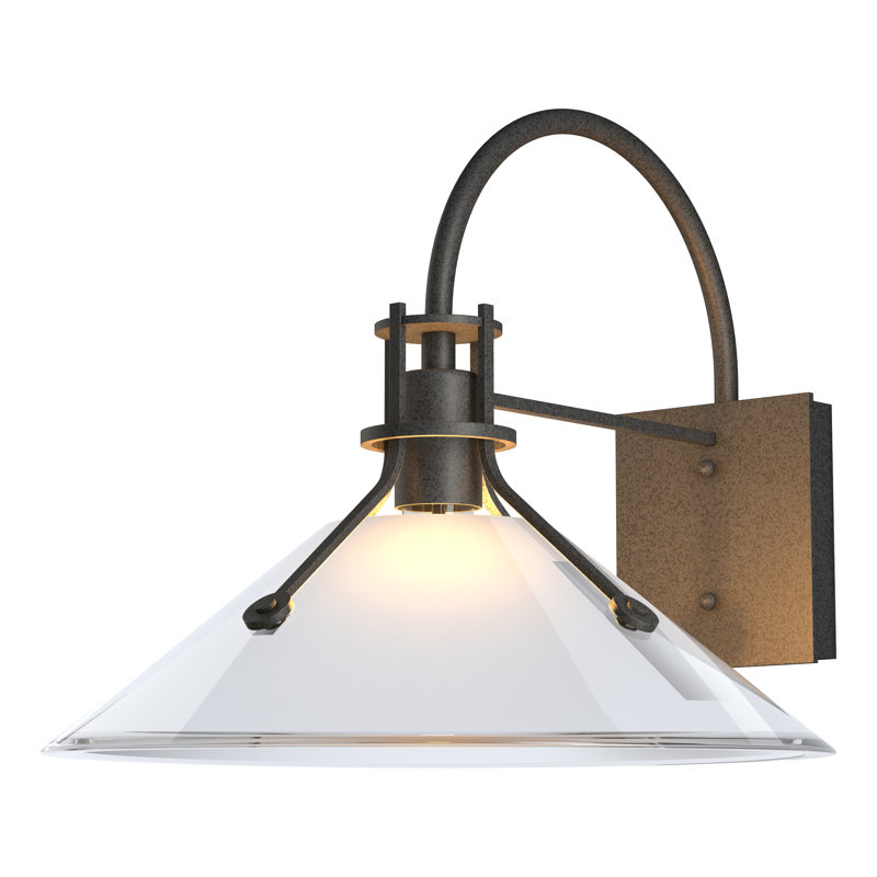 Henry Glass Shade Outdoor Barn Light, Clear Glass, Gold, 12.9" H x 14.4" W x 16.8" D