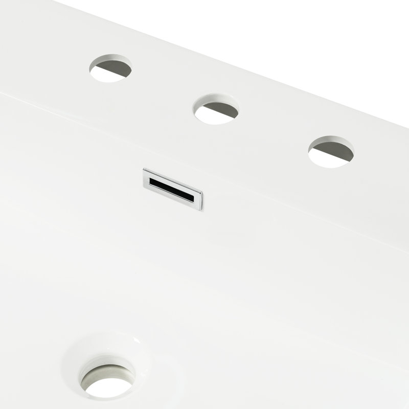 Plateau de meuble-lavabo en résine 47 po pour salle de bain, lavabo simple, 3 trous de robinet pré-percés, trop-plein encastré, blanc brillant, plateau de salle de bain rectangulaire facile à installer, taille 48 po, protège et couvre-plancher,