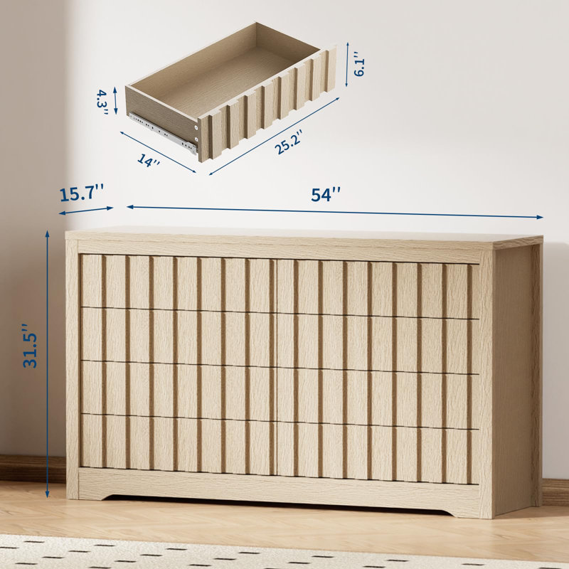 Commode moderne à 8 tiroirs avec plateau en bois - Commode de rangement au plancher