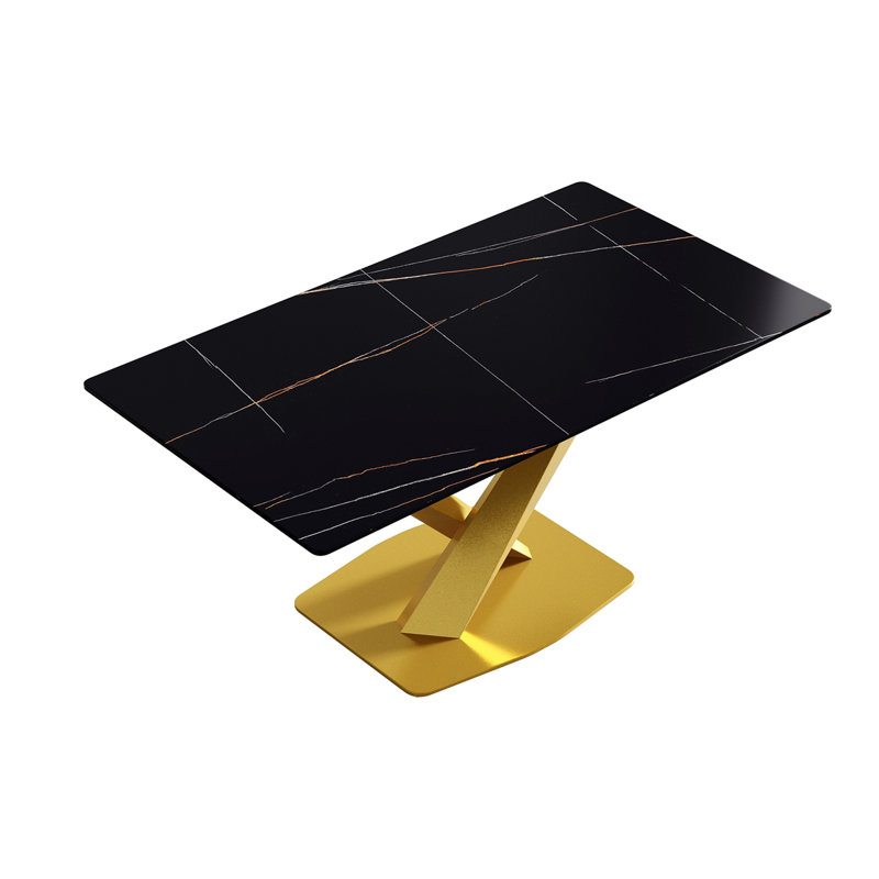 Table de salle à manger Sintered Stone, H 29,53 po x L 63 po x l 35,4 po, Noir, Doré