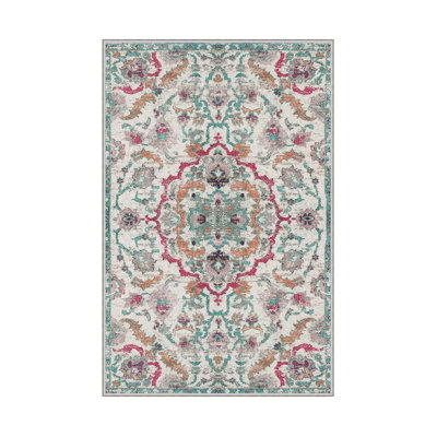 Antibacterial Woven Carpet (2.6 x 4.0 ft), 100% Polyester, 0.3 in Pile Height | Non-Slip PVC Dot Underside, 3D Digital Printing | Machine Washable, Easy Care for Living Room, Bedroom & Office