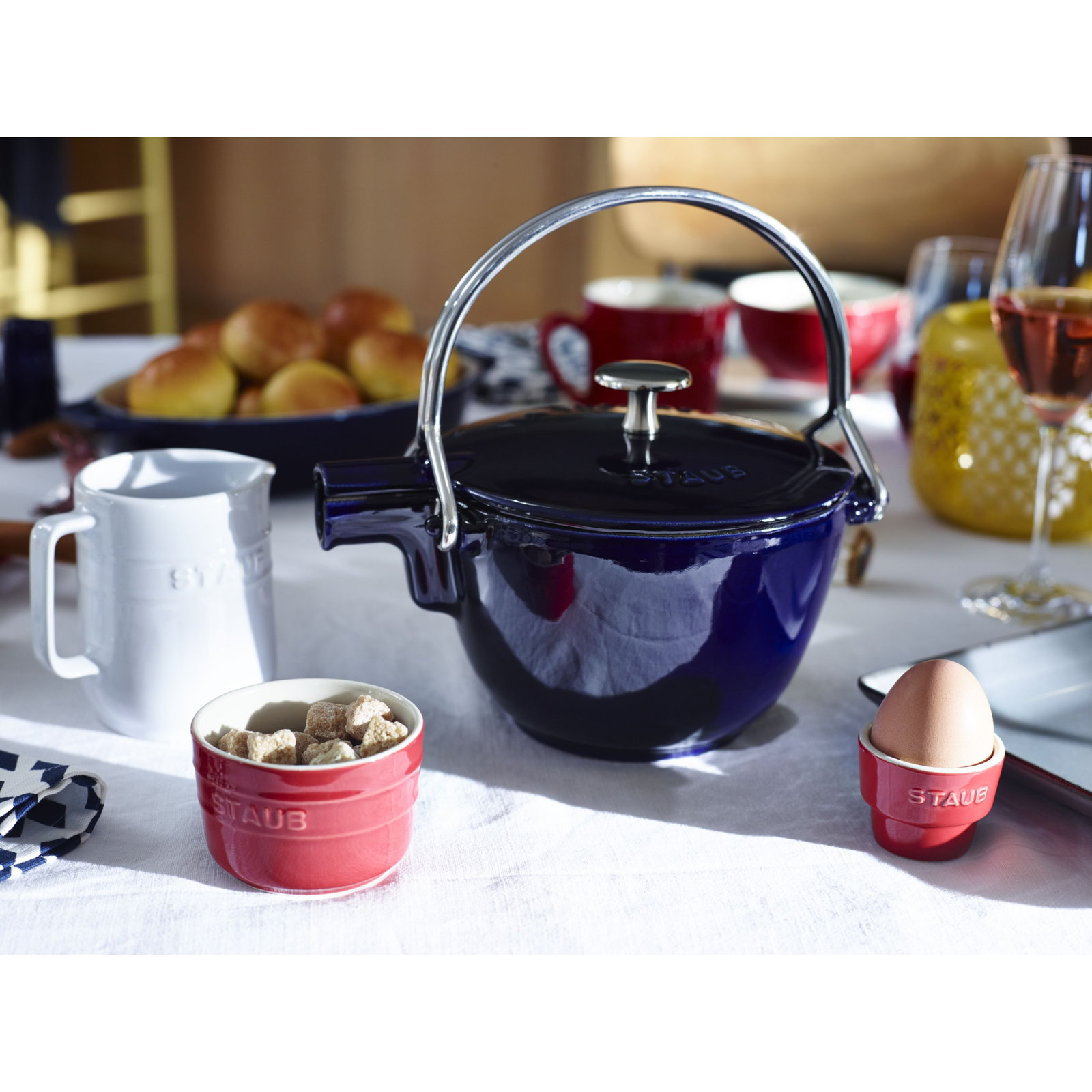 Staub 1qt Cast Iron Round Tea Kettle, Dark Blue