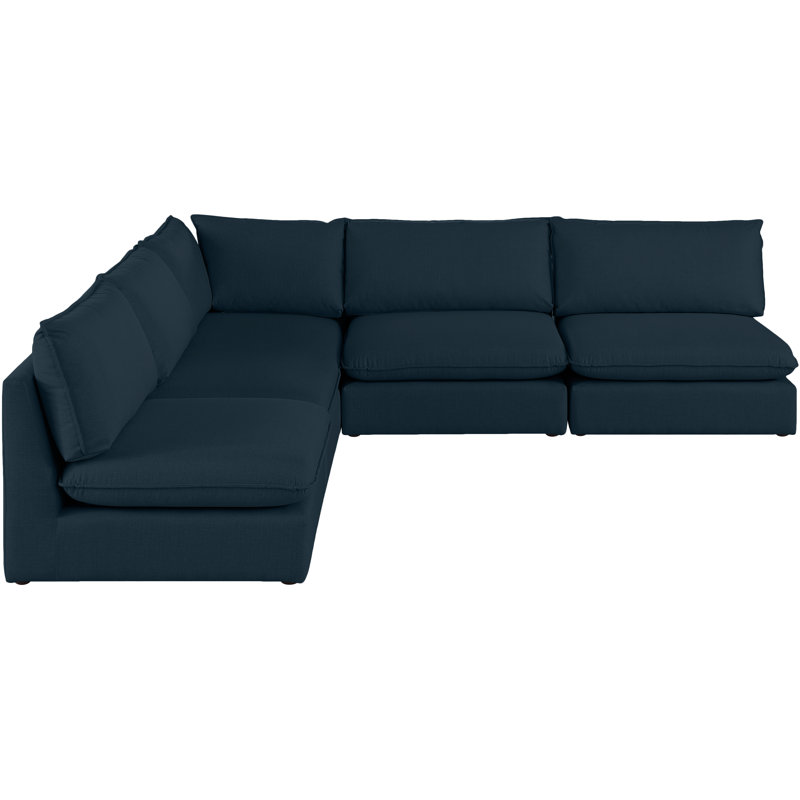 Tupman Upholstered L-Shaped Sectional Reversible, Navy Linen Textured Fabric