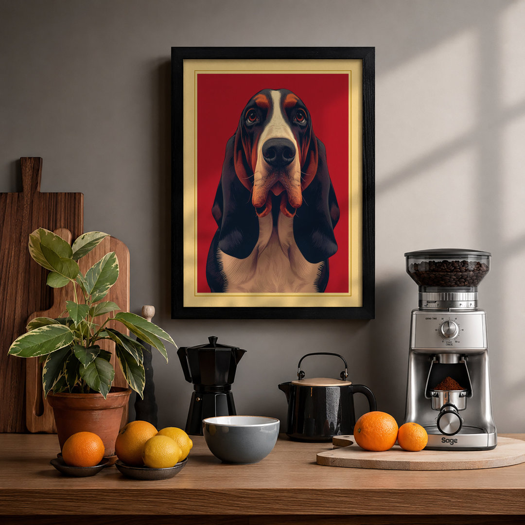 Basset Hound Portrait Modern - Framed Print