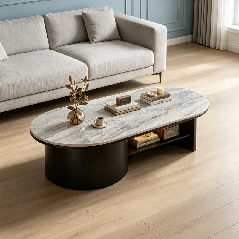 Table basse Modern Rock, H 16,92 po x L 47,24 po x l 23,62 po, Gris / Noir