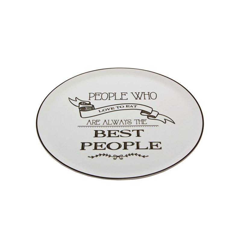 Be Happy Set Of 6 Dinner Plates, Black - White, 28 Cm