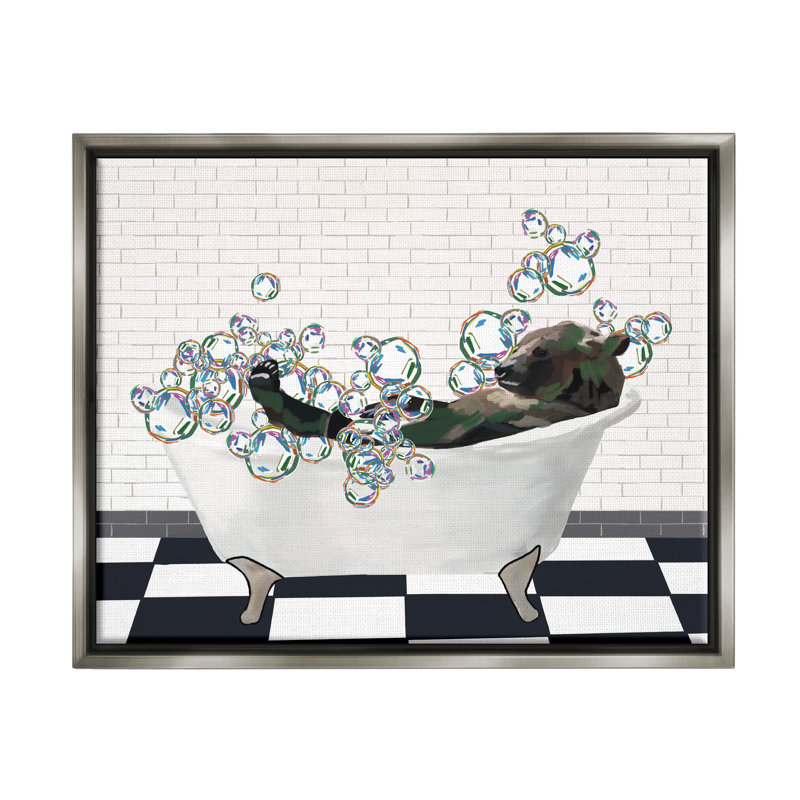 Ours dans un bain à bulles, art mural encadré par Amelia Noyes, H 17 po x l 21 po x P 1,7 po, Cadre flottant gris lustré
