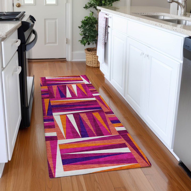 Premium Machine Washable Collett AMF1012 Squares Rug, Runner 2'3" x 7'6"