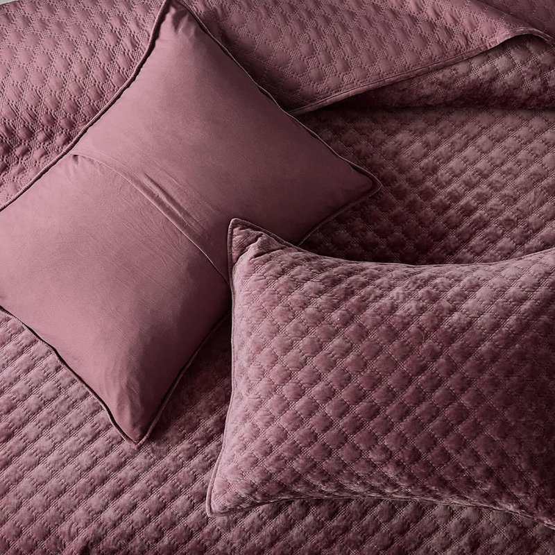 Couvre-lit / couvre-lit en velours octogonal Zera, Grand couvre-lit / couvre-lit + 2 taies d'oreiller, Mauve