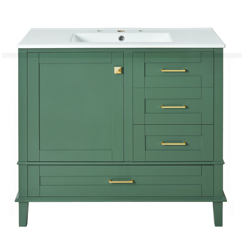 36" Bathroom Vanity with Solid Pine Frame, Green
