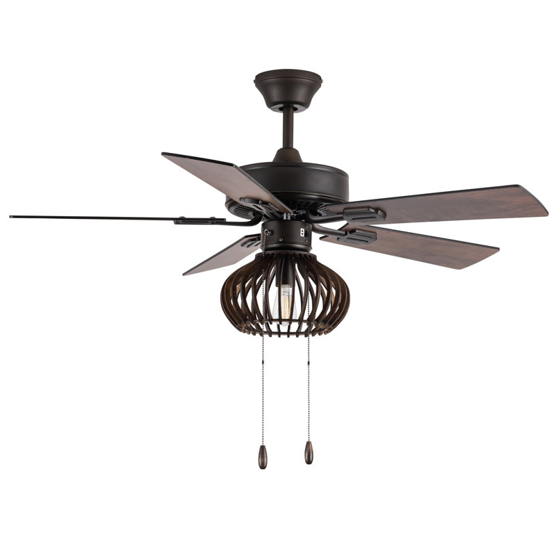 42"W Cazares 5 - Blade Oil-Rubbed Bronze and Wood Caged Ceiling Fan with Light