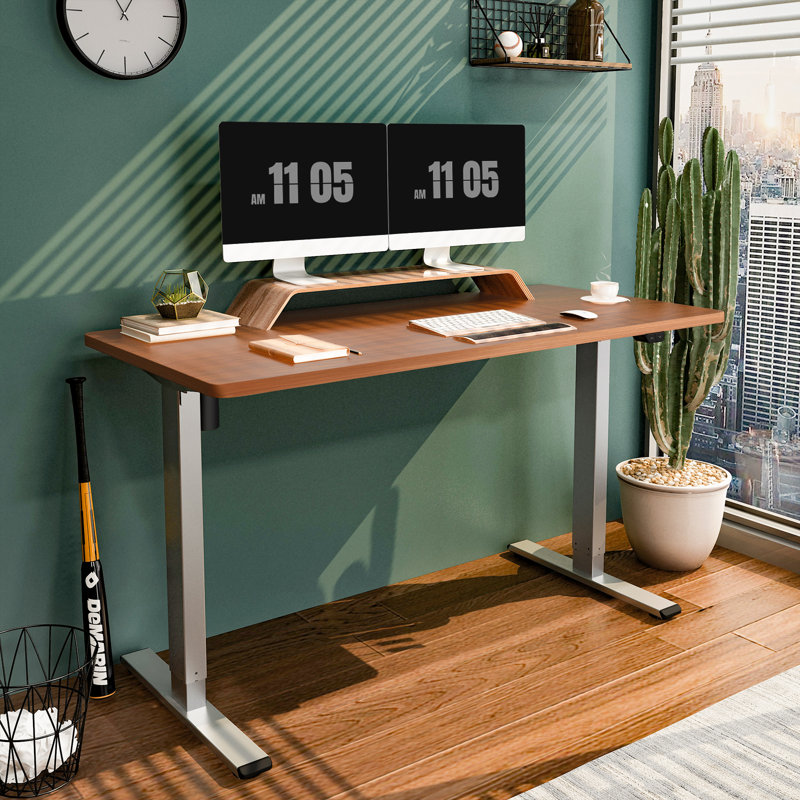 Baysenie 55"/60" Width Home Office Height Adjustable Standing Desk, Black, Maple, 29" H x 55" W x 28" D