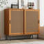 Sideboard, Kitchen Cabinet, Storage Cupboard with Rattan Decorated Doors, with 2 Sliding Barn Doors, 100 x 37 x 90 cm, Adjustable Shelves, Walnut