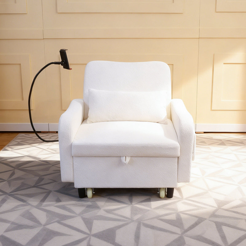 Siège souple 34 W à 180 ° avec charge USB et support pour téléphone, petite chaise de chambre à coucher, fauteuil d'appoint beige