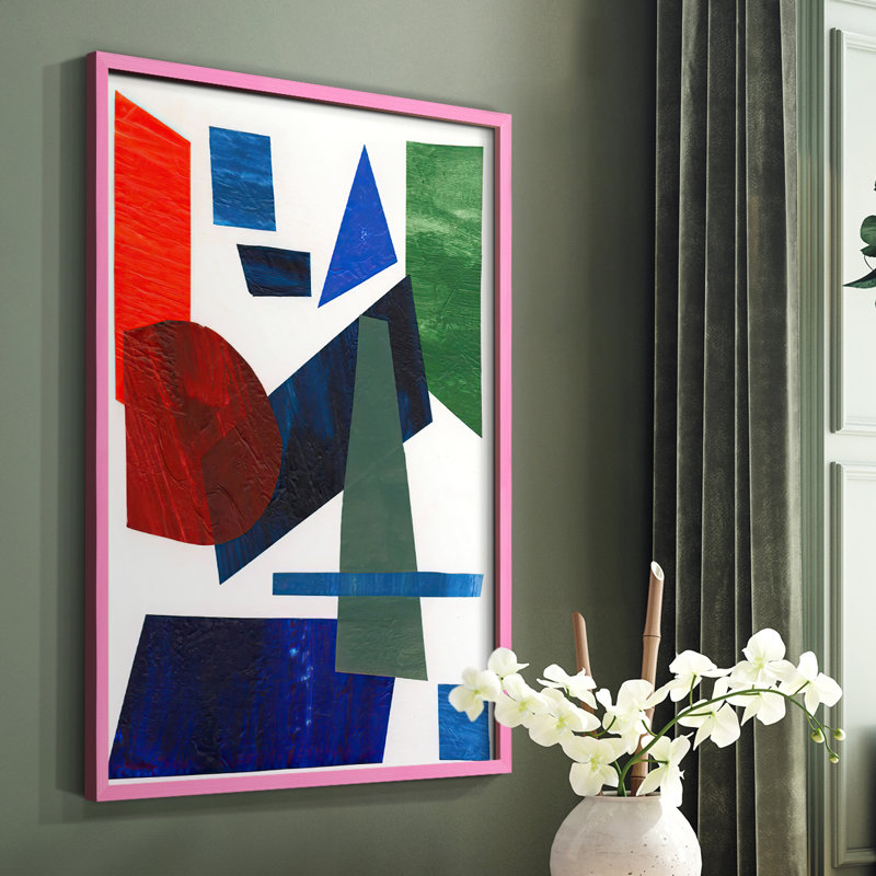 «Colorful Shapes III», reproduction encadrée - bois massif, Rose, H 10 po x l 8 po