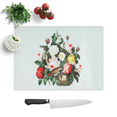 Tempered Glass Birds and Roses Chopping Board