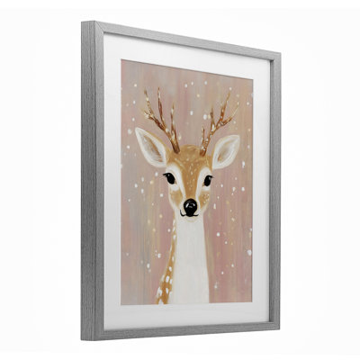 «Blush Pink Deer» avec impression de flocons de neige sous verre, design par The Prints Vibe