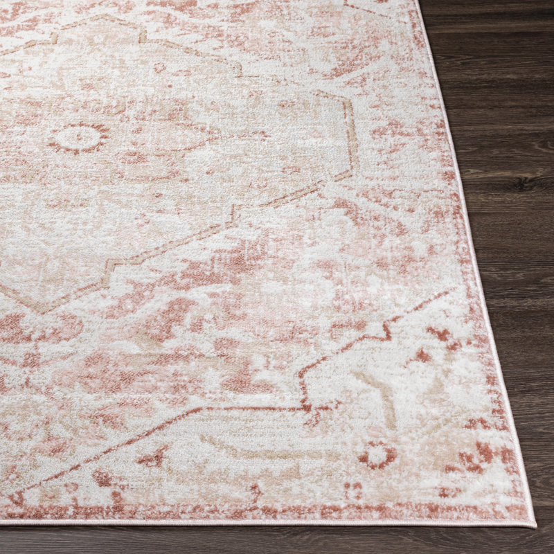 Tapis oriental rose / blanc Cabello, Tapis de couloir 2 pi 7 po x 7 pi 3 po