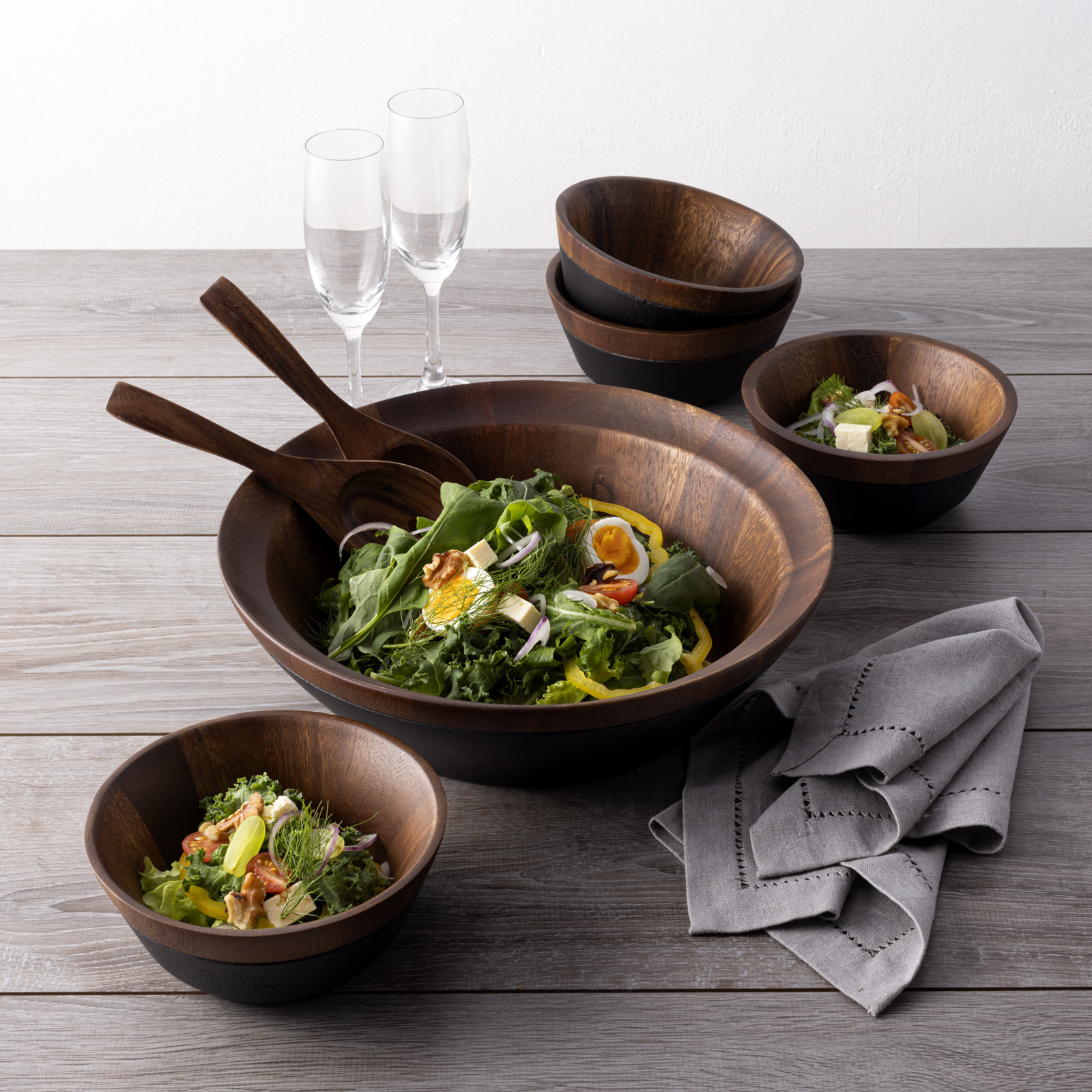 Noritake Kona Wood 5-Piece Salad Bowl Set