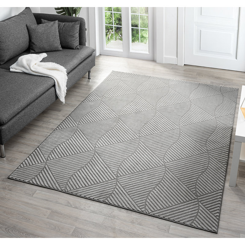 Bezore Modern Indoor Living Room Area Rug Embossed Cut-Shrink Pile with Metallic Sheen Jute Backing Living Room - Bedroom Hallway Carpet Pyramid Anthracite
