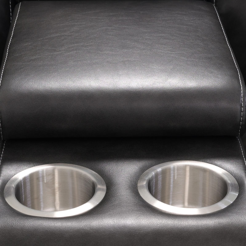 Ensemble de canapés inclinables électriques Menlo 2 pièces en cuir respirant de luxe, avec éclairage DEL bleu, console de rangement, table rabattable et porte-gobelets.