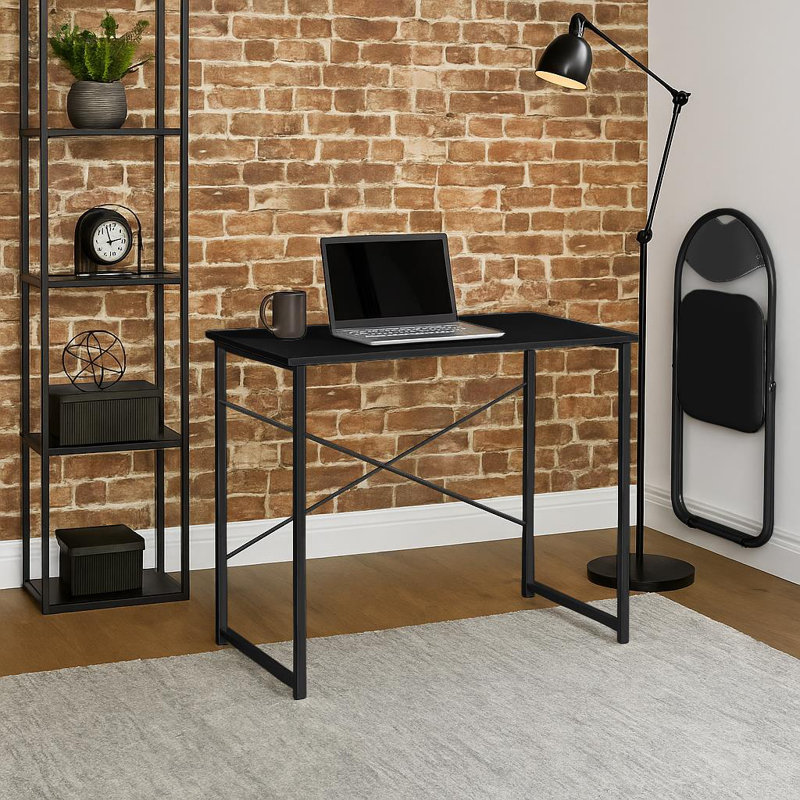Harbour Housewares - Wooden Computer Desk, Black, Black