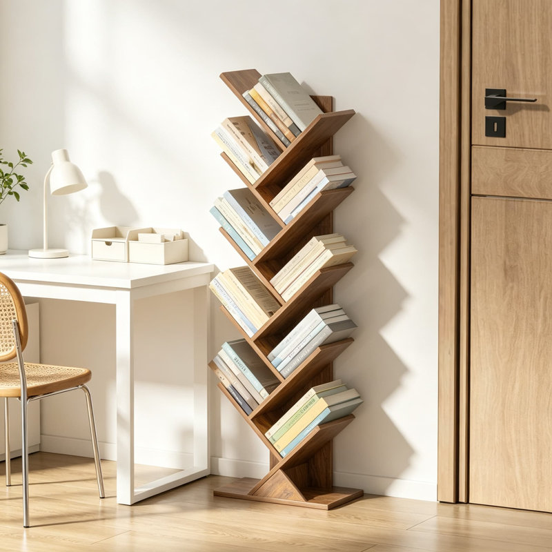 Étagère en forme d'arbre, bibliothèque en bois sur pied avec étagères à plusieurs niveaux pour les espaces étroits, meuble de rangement vintage autoportant pour le salon, la chambre et le bureau à domicile