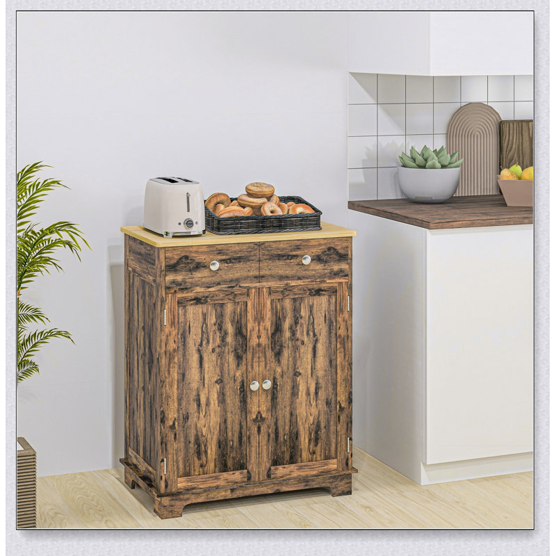 Sideboard with Solid Wood Countertop, Modern Kitchen Storage Cabinet, Coffee Bar Cabinet, Rustic Brown