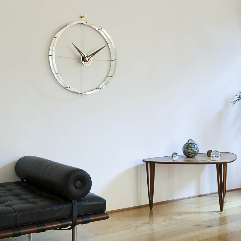 Wood Analog Wall Clock, Silver/Black
