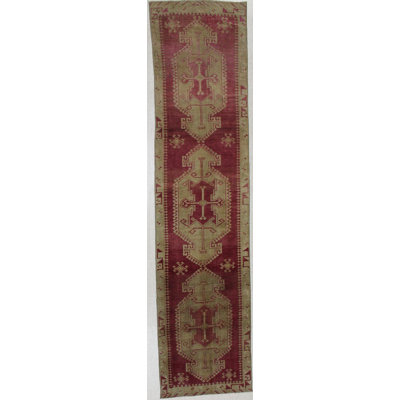 One-of-a-Kind 2'10" X 11'11" Wool Area Rug in Burgundy/Light Green