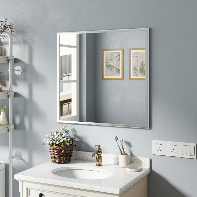 Bathroom Mirror - 32-Inch Aluminum Silver, Clear View, Frame, Easy Installation