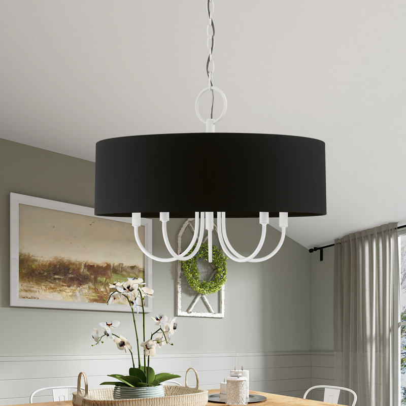 Lustre suspendu 5 lumières en laiton antique, Blanc